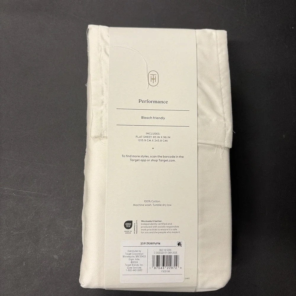 Threshold FULL Performance Flat Sheet Silky Soft Sateen SOUR CREAM 400 TC 20561
